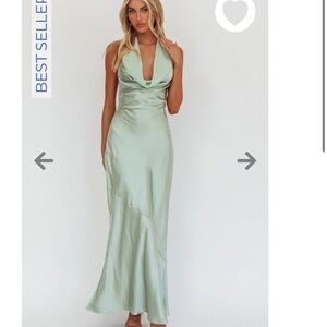 Selfie Leslie Light Green Satin Maxi Dress